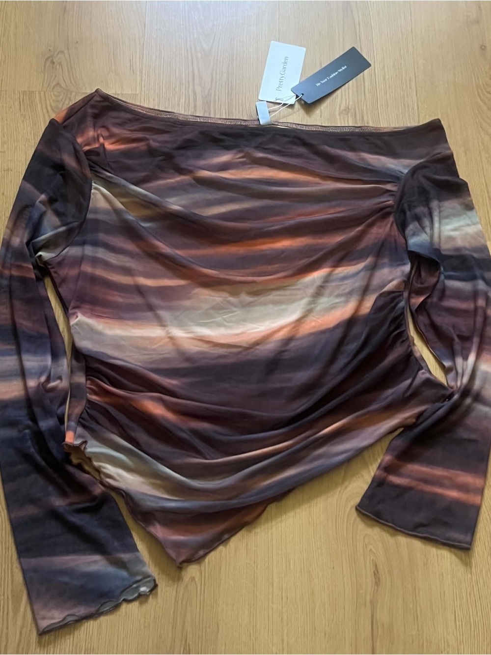 Draped Long-Sleeve Mesh Top in Brown Multi by Proenza Schouler - Picture 4 of 5